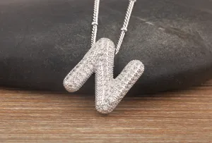 Silver color 3d bubble letter n pendant necklace with sparkling cubic zirconia pavé.