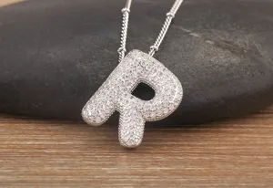 Silver letter R pendant necklace, balloon 3d iced out cubic zirconia chain jewelry for women