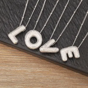 Balloon Alphabet Initial Letter Necklace For Women Copper Silver Plated Hollow 3D Puffy Letter Zirconia Pendant Necklace Jewelry