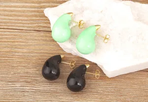 Colorful teardrop enamel stud earrings, 18k gold plated copper candy color chic ear jewelry.