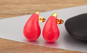 Chic copper 18k gold plated enamel teardrop earrings candy color fashion jewelry for women
