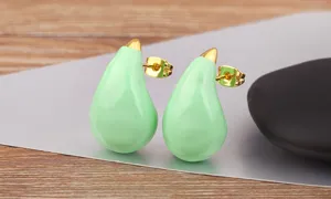 Gold-plated enamel teardrop stud earrings candy color minimalist design elegant chic jewelry