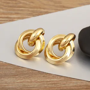 Orecchini a Bottone a Cerchio Multiplo Geometrico in Rame Minimalista Per Donna Orecchini a Cerchio Interbloccati Metallici Occidentali Clip Per Orecchie a Frangia Lampadario Regalo Di Gioielli Di Moda Placcati In Oro