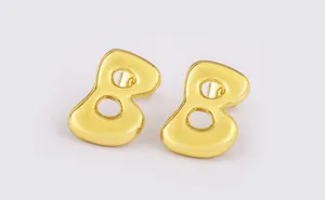 Minimalist gold puffy letter or number bubble stud earrings, chic fashion jewelry daily.