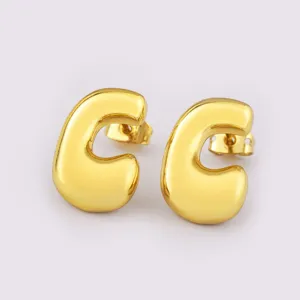 Gold letter bubble stud earrings minimalist chunky alphabet jewelry for women and men stylish