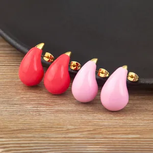 18K Gold Plated Copper Enamel Colorful Water Drop Stud Earrings Candy Color Designer Fashion Jewelry For Women