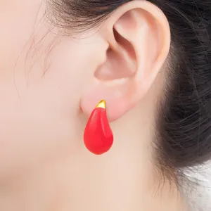 Copper 18K gold plated enamel colorful teardrop stud earrings candy color designer style