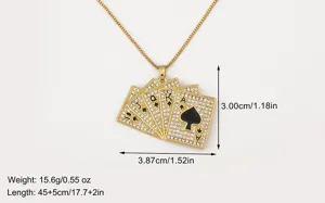 Prachtige 18K vergulde zirkonia pokerkaarten hanger ketting met 10JQKA ontwerpen.