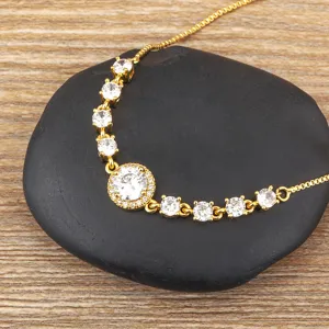 Pulsera ajustable de circonita chapada en oro 18K joya de lujo elegante cristal brillante mujer.