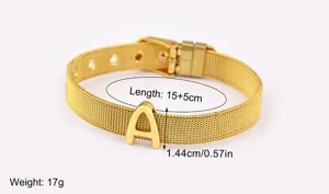 18K Gold Plated Letter A Mesh Bracelet Adjustable Watch Strap Bracelet Jewelry Gift