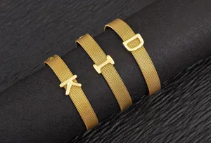 Gold plated initial mesh bracelet DIY alphabet charm jewelry detail view item showcase