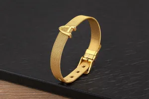 Gold plated mesh letter bracelet, elegant DIY initial jewelry accessory for women and girls.