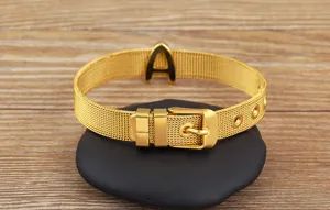 Gold plated mesh belt bracelet with letter A pendant fashion diy initial jewelry accessory