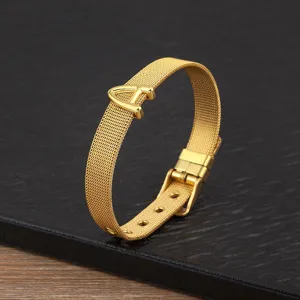 Gold plated mesh initial letter A bracelet adjustable strap fashion jewelry gift for women