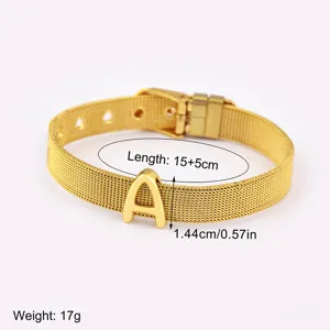 Gold plated mesh chain letter A bracelet adjustable size fashion jewelry for women gifts