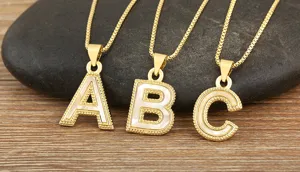 Gold plated letter ABC pendant necklaces with natural mother of pearl for women style.