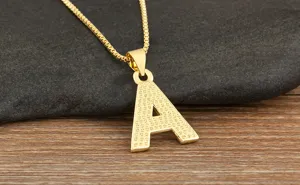Gold-plated initial letter A pendant necklace with box chain, elegant minimalist jewelry.