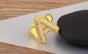Verschgoldeter Zirkonia Puffiger Buchstabe Ring Verstellbarer Offener Finger Schmuck