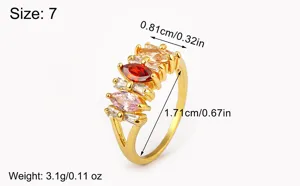 Vergoldeter bunter Zirkonia Offener Ring für Damen, Vintage Stil Größe 7 Fingerschmuck.