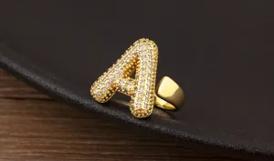 Vergoldeter Ballon Initialen Ring verstellbarer Zirkonia Buchstaben Schmuck für Damen