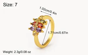 18K vergoldeter Vintage bunter Zirkonia Ring Detailansicht mit Groessen und Massen.