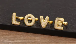 Vergoldete Ballon Buchstaben Zirkonia Offene Ringe Einstellbare LOVE Alphabet Schmuck!