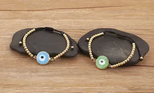 Bracelet mauvais œil turc perles métal dorées cordon noir réglable ensemble bijou chanceux