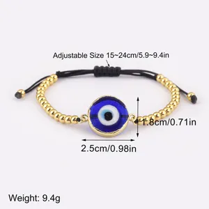 Bracelet Réglable Œil Maléfique Plaqué Or Bijou Perles Yeux Bleus Turcs Pour Femmes
