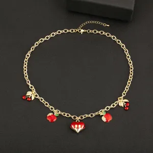 Vergoldete Kirsche Apfel Herz Anhänger Schlüsselbeinkette Halskette süßer modischer Schmuck.