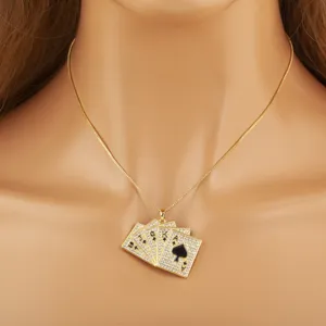 18K Verguld Koper Poker Kaarten Halsketting Zirkoon Diamant Schop Hanger Mode Sieraden Vrouwen