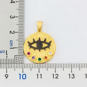 Gold plated copper Turkish evil eye pendant necklace with colorful cubic zirconia stones main.