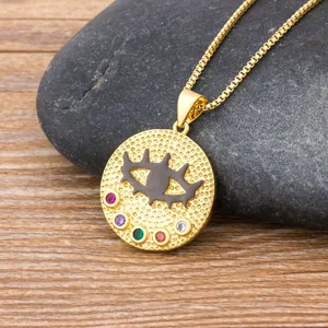 Gold plated evil eye pendant necklace with colorful cubic zirconia stones for women jewelry gift