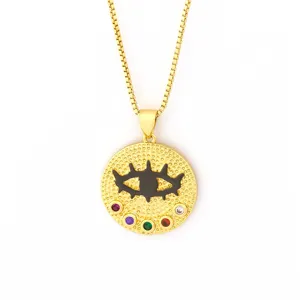 Gold Plated Evil Eye Necklace Zirconia Pendant Box Chain Women Elegant Fashion Jewelry