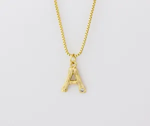 Minimalist 18k gold plated letter A pendant necklace with box chain and crystal detail.