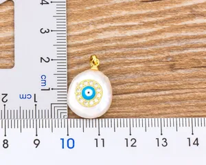 Baroque Pearl Evil Eye Pendant Zirconia Diamond Geometric Necklace Jewelry Accessory