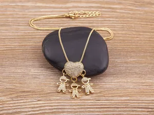 18k gold plated heart zirconia family children pendant necklace, elegant and lovely jewelry gift.