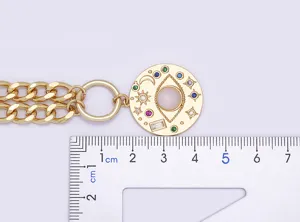 Collana con ciondolo malocchio placcata in oro con zirconi colorati e catena spessa.