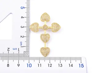 Gold plated heart cross pendant necklace sparkling cubic zirconia fashion jewelry detail view