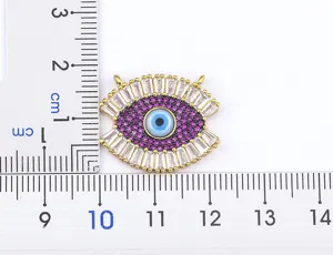 Evil Eye pendant charm, Turkish blue eye design with pink and white zirconia, DIY jewelry.