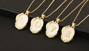 18k gold plated irregular white enamel letter love pendant necklace initial jewelry set.