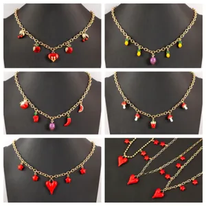 18K Vergoldete Kupfer Halskette Mit Mehreren Anhängern Für Damen Süße Herz Kirsche Erdbeere Pilz Stern Zirkonia Choker Schmuck Geschenk