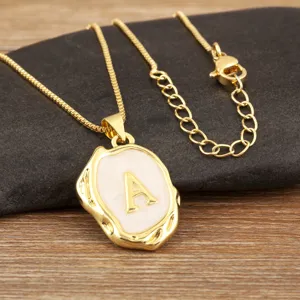 Gold Plated Letter A Pendant Necklace Irregular Geometric Enamel Jewelry for Women Daily Wear