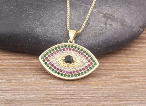 Gold Evil Eye Necklace Clavicle Chain Multi-Color Zircon Pendant Fashion Jewelry Gift