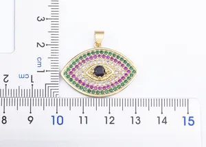 Vintage Evil Eye Pendant Necklace Gold Plated Colorful Zircon Choker Detail View