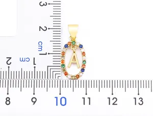 Gold letter A pendant necklace with colorful cubic zirconia stones for women daily wear.