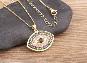 Vintage gold evil eye pendant necklace with colorful zirconia stones for women trendy jewelry.