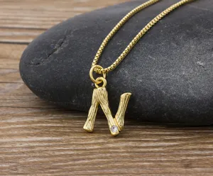 18k gold plated bamboo letter N pendant necklace minimalist initial jewelry for women