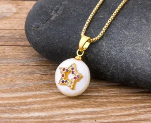 Gold star pearl pendant necklace dainty fashion jewelry elegant accessories charm gift for women