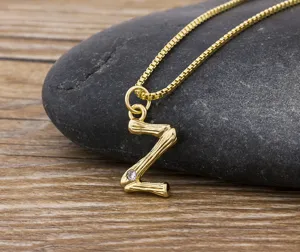 Gold plated bamboo letter Z pendant necklace minimalist fashion initial jewelry accessory