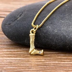 18K Gold Plated Letter L Pendant Necklace Minimalist Bamboo Initial Jewelry for Women Daily Wear